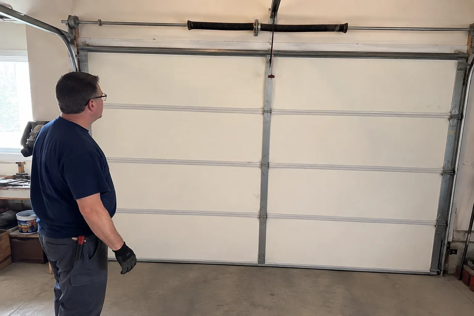 Illustrative garage doors scene; not an actual job — Off-Track Garage Door Reset, Woolwich